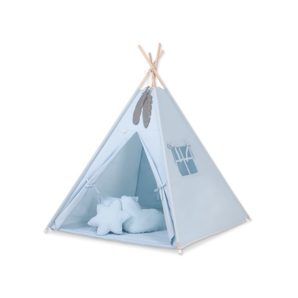 Tenda Teepee per Bambini con Tappetino e Set Cuscini Blu