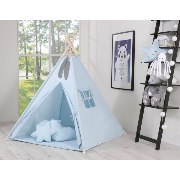 Tenda Teepee per Bambini con Tappetino e Set Cuscini Blu