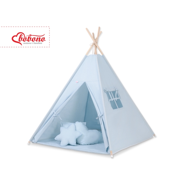 Tenda Teepee per Bambini con Tappetino e Set Cuscini Blu
