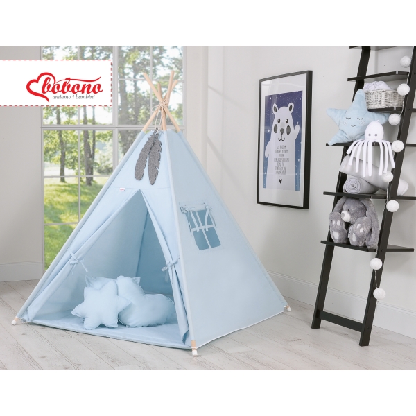 Tenda Teepee per Bambini con Tappetino e Set Cuscini Blu