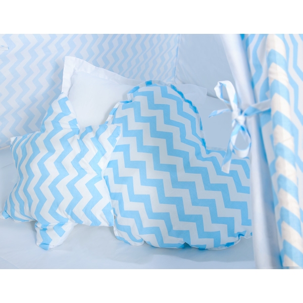 Tenda Teepee per Bambini con Tappetino e Set Cuscini Blu Chevron