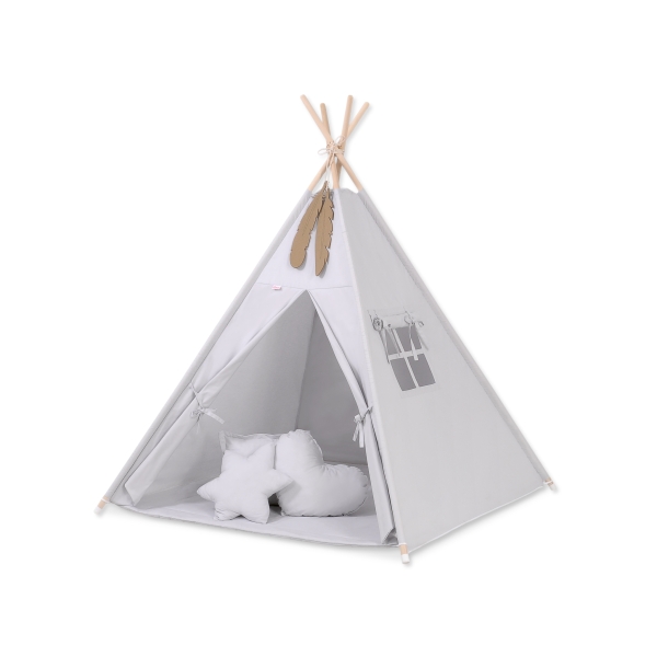 Tenda Teepee per Bambini con Tappetino e Set Cuscini Grigio