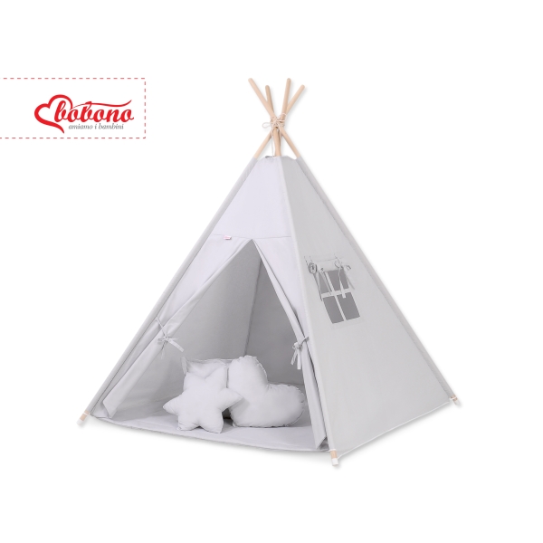 Tenda Teepee per Bambini con Tappetino e Set Cuscini Grigio