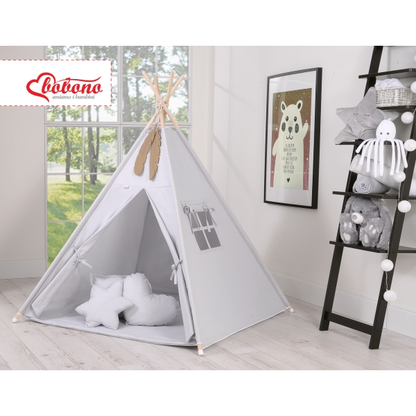 Tenda Teepee per Bambini con Tappetino e Set Cuscini Grigio