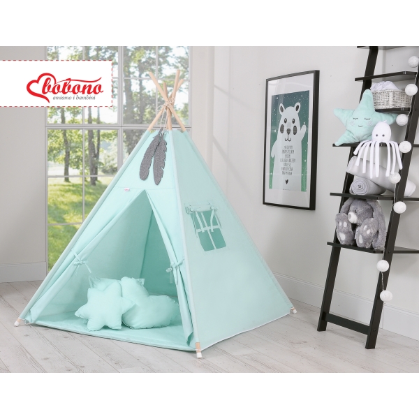 Tenda Teepee per Bambini con Tappetino e Set Cuscini Menta