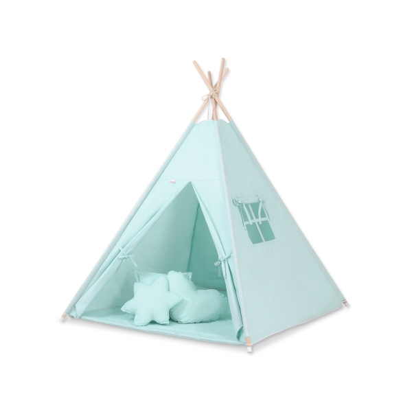 Tenda Teepee per Bambini con Tappetino e Set Cuscini Menta