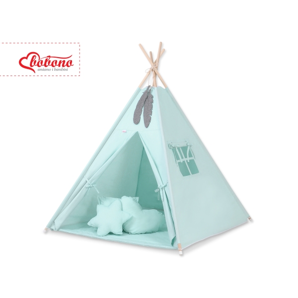 Tenda Teepee per Bambini con Tappetino e Set Cuscini Menta