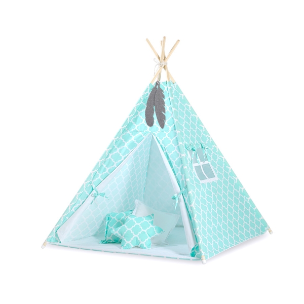 Tenda Teepee per Bambini con Tappetino e Set Cuscini Menta Marocco