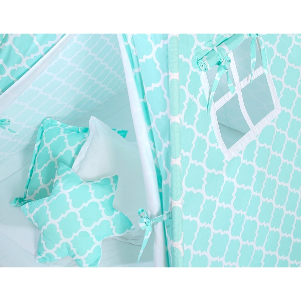 Tenda Teepee per Bambini con Tappetino e Set Cuscini Menta Marocco