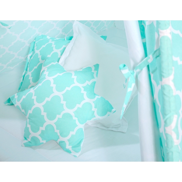 Tenda Teepee per Bambini con Tappetino e Set Cuscini Menta Marocco