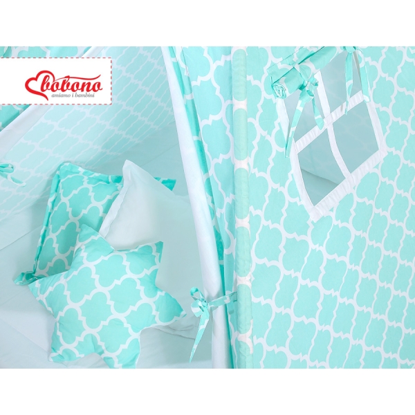 Tenda Teepee per Bambini con Tappetino e Set Cuscini Menta Marocco