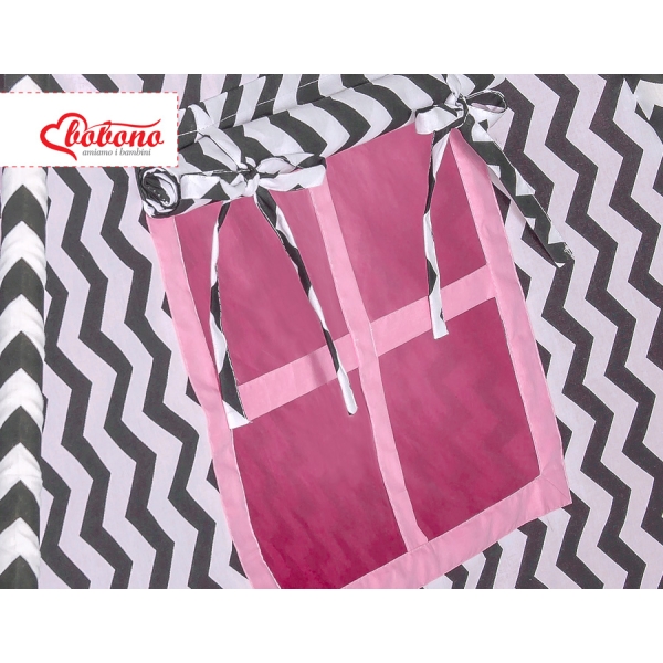 Tenda Teepee per Bambini con Tappetino e Set Cuscini Rosa Nero Chevron