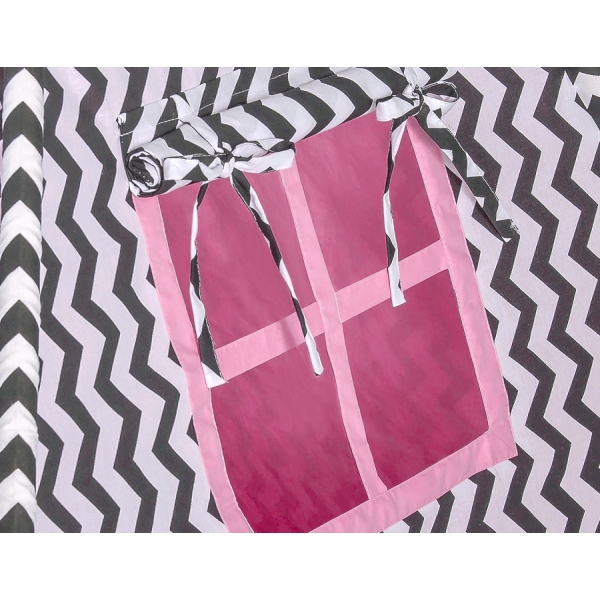 Tenda Teepee per Bambini con Tappetino e Set Cuscini Rosa Nero Chevron
