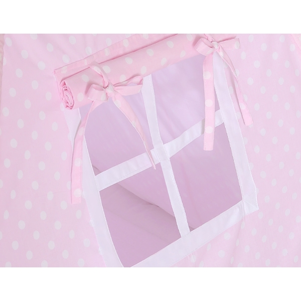 Tenda Teepee per Bambini con Tappetino e Set Cuscini Rosa Pois Bianchi
