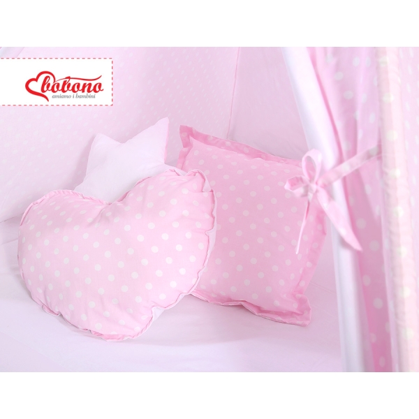Tenda Teepee per Bambini con Tappetino e Set Cuscini Rosa Pois Bianchi
