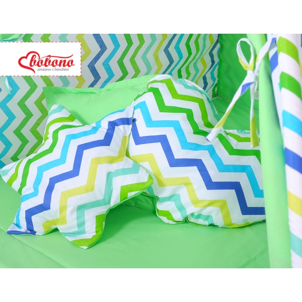 Tenda Teepee per Bambini con Tappetino e Set Cuscini Verde Blu Chevron