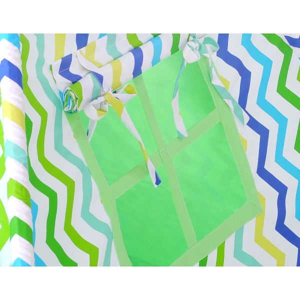 Tenda Teepee per Bambini con Tappetino e Set Cuscini Verde Blu Chevron