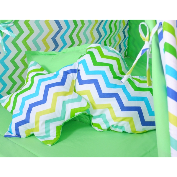 Tenda Teepee per Bambini con Tappetino e Set Cuscini Verde Blu Chevron