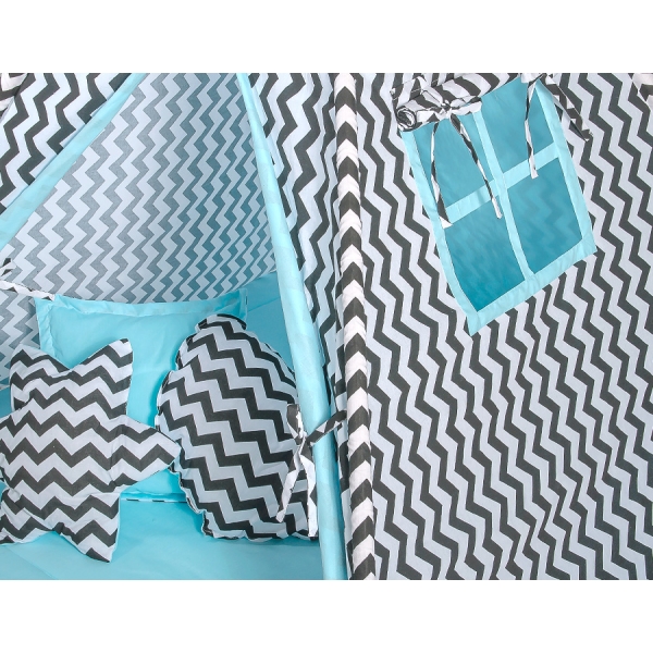 Tenda Teepee per Bambini Nero Blu Chevron