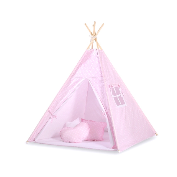 Tenda Teepee per Bambini Rosa Pois Bianchi