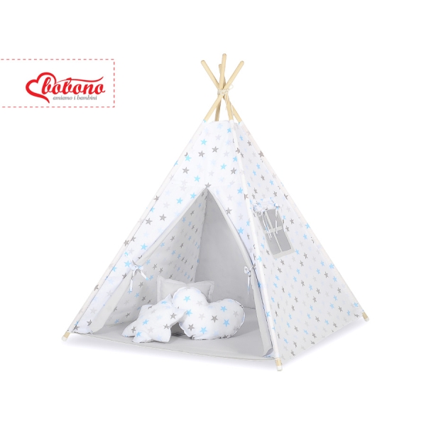 Tenda Wigwam per Bambino con Tappetino e Cuscini Grigio Blu Stelle
