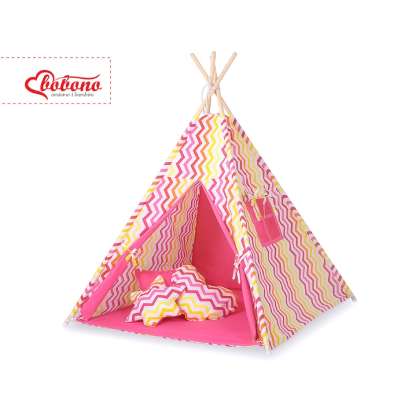 Tenda Wigwam per Bambino con Tappetino Rosa Giallo Chevron