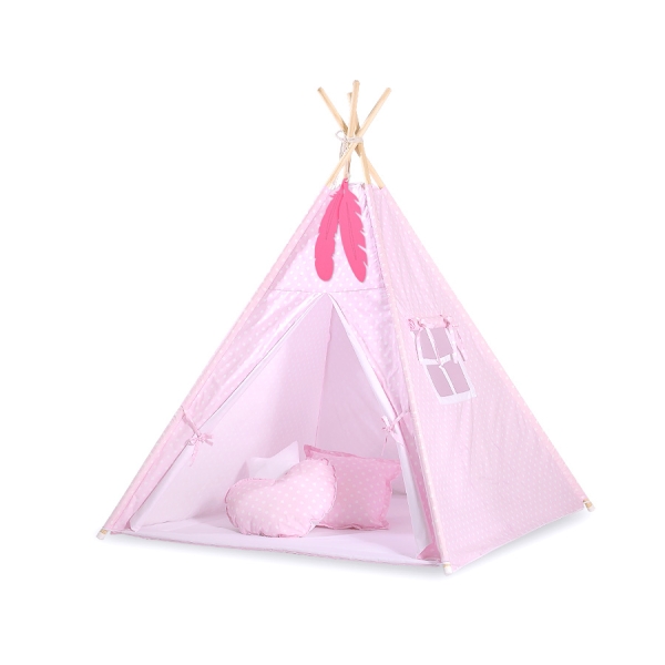 Tenda Wigwam per Bambino con Tappetino Rosa Pois Bianchi