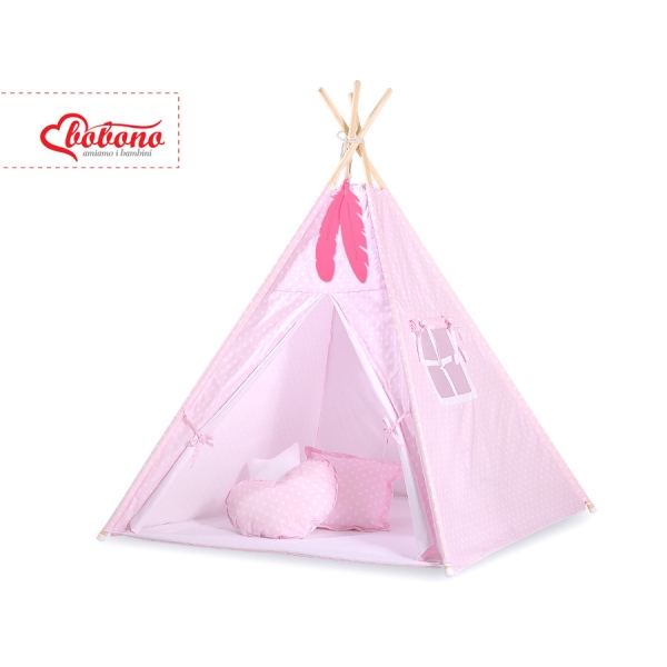 Tenda Wigwam per Bambino con Tappetino Rosa Pois Bianchi