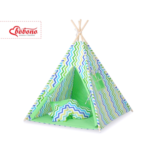 Tenda Wigwam per Bambino con Tappetino Verde Blu Chevron