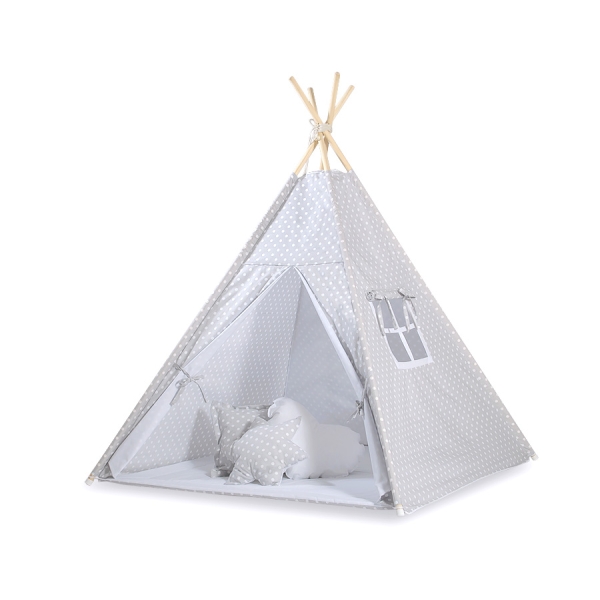 Tenda Wigwam per Bambino Grigio Pois Bianchi