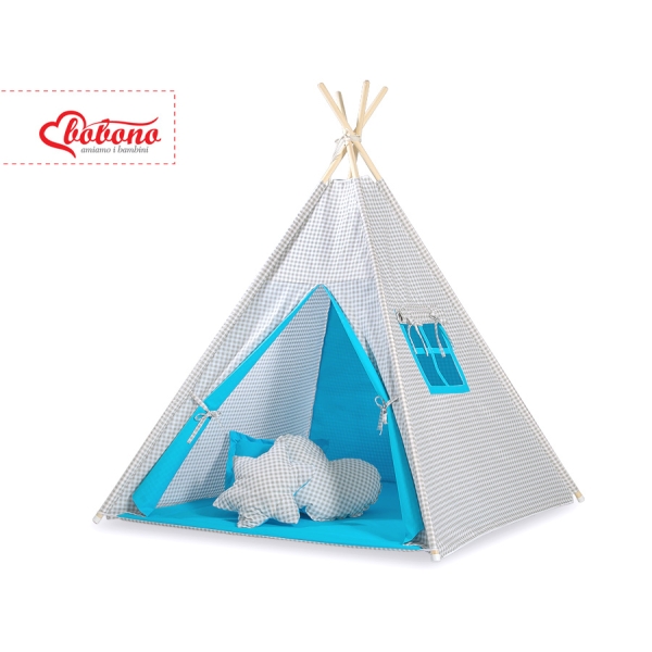 Tenda Wigwam per Bambino Grigio Turchese a Scacchi