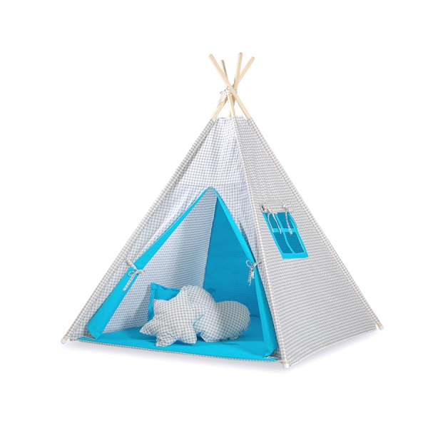 Tenda Wigwam per Bambino Grigio Turchese a Scacchi