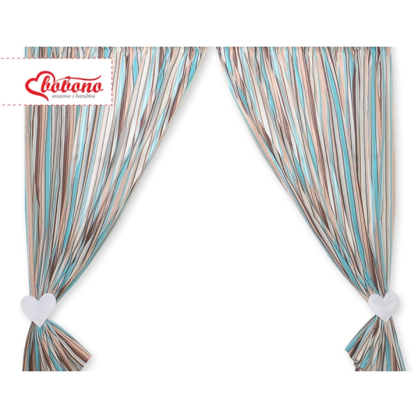 Tendaggio Cameretta di Bambini Marrone a Strisce Cuori