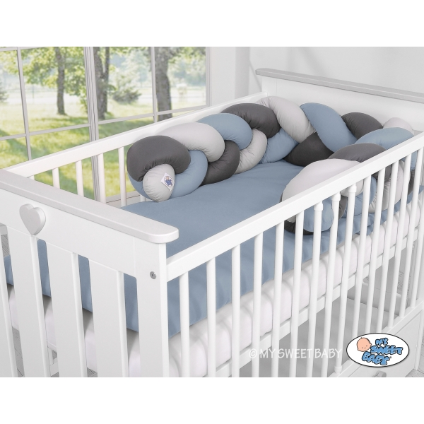 Treccia Paracolpi Culla Grigio Antracite Azzurro Pastello
