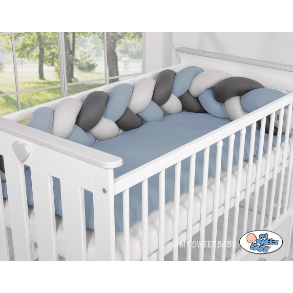 Treccia Paracolpi Culla Grigio Antracite Azzurro Pastello