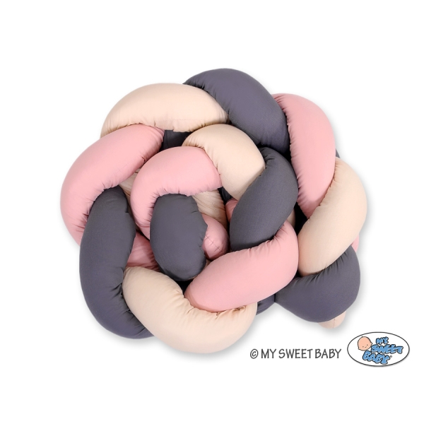 Treccia Paracolpi per Letto Bambino Beige Antracite Rosa Scuro