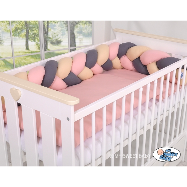 Treccia Paracolpi per Letto Bambino Beige Antracite Rosa Scuro