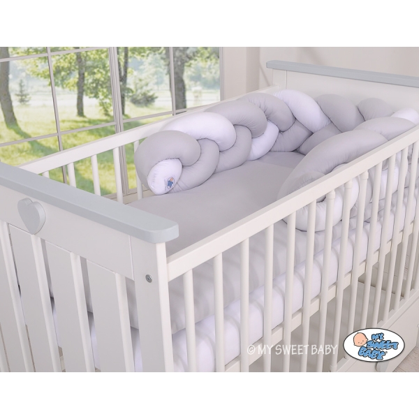 Treccia Paracolpi per Letto Bambino Bianca Grigio