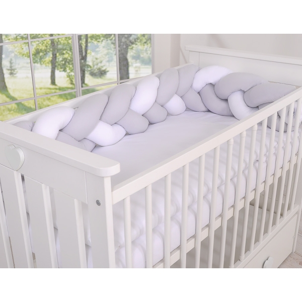 Treccia Paracolpi per Letto Bambino Bianca Grigio