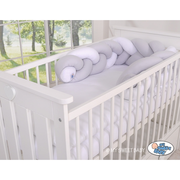 Treccia Paracolpi per Letto Bambino Bianca Grigio