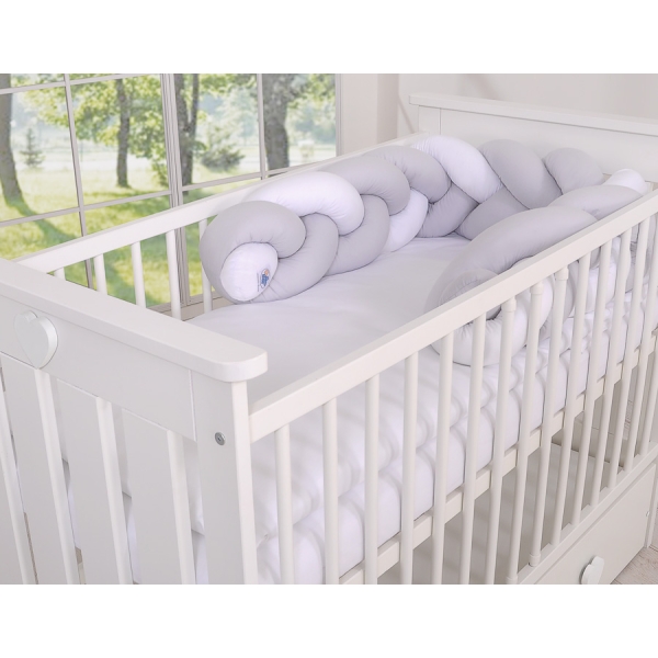 Treccia Paracolpi per Letto Bambino Bianca Grigio