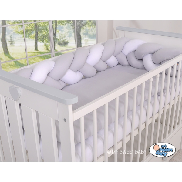 Treccia Paracolpi per Letto Bambino Bianca Grigio