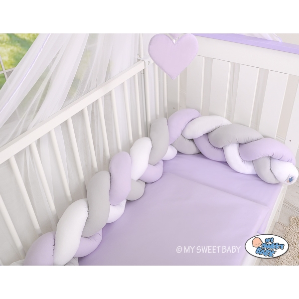 Treccia Paracolpi per Letto Bambino Bianca Grigio Lilla