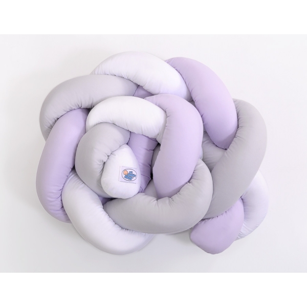Treccia Paracolpi per Letto Bambino Bianca Grigio Lilla