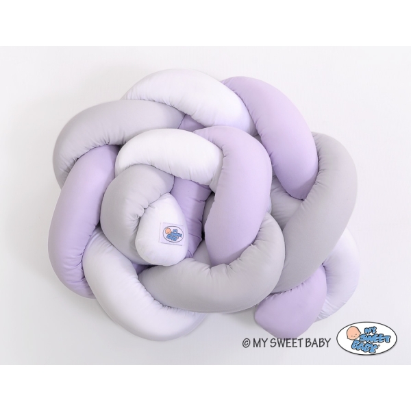 Treccia Paracolpi per Letto Bambino Bianca Grigio Lilla
