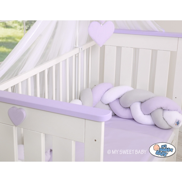 Treccia Paracolpi per Letto Bambino Bianca Grigio Lilla