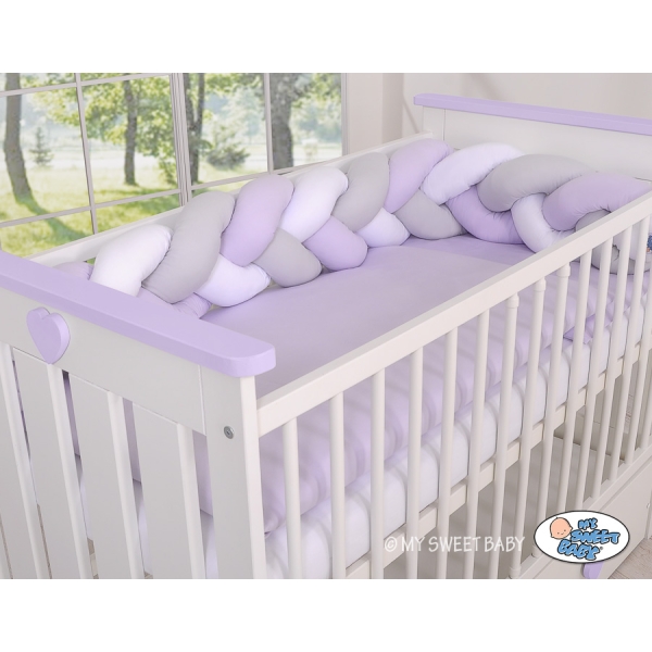 Treccia Paracolpi per Letto Bambino Bianca Grigio Lilla