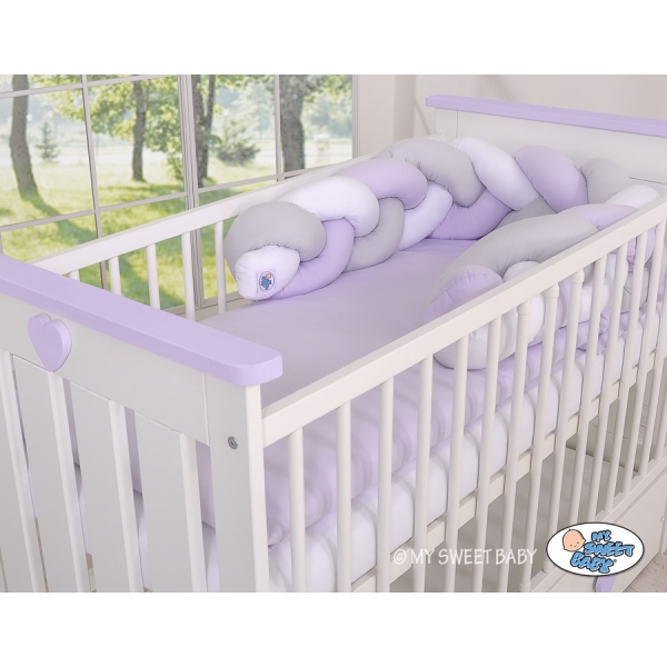 Treccia Paracolpi per Letto Bambino Bianca Grigio Lilla