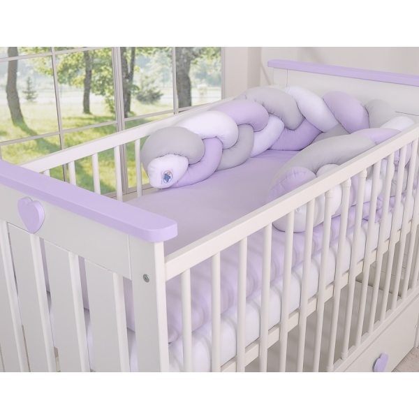 Treccia Paracolpi per Letto Bambino Bianca Grigio Lilla