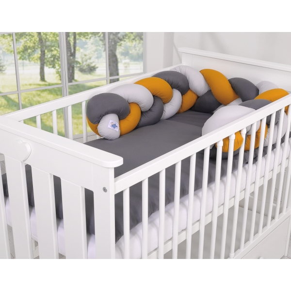 Treccia Paracolpi per Letto Bambino Grigio Antracite Giallo Miele